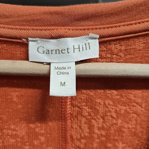 Garnet Hill Orange Tencel Terry V-Neck Shirt Dress Size Medium Pockets Stretch - Picture 8 of 10